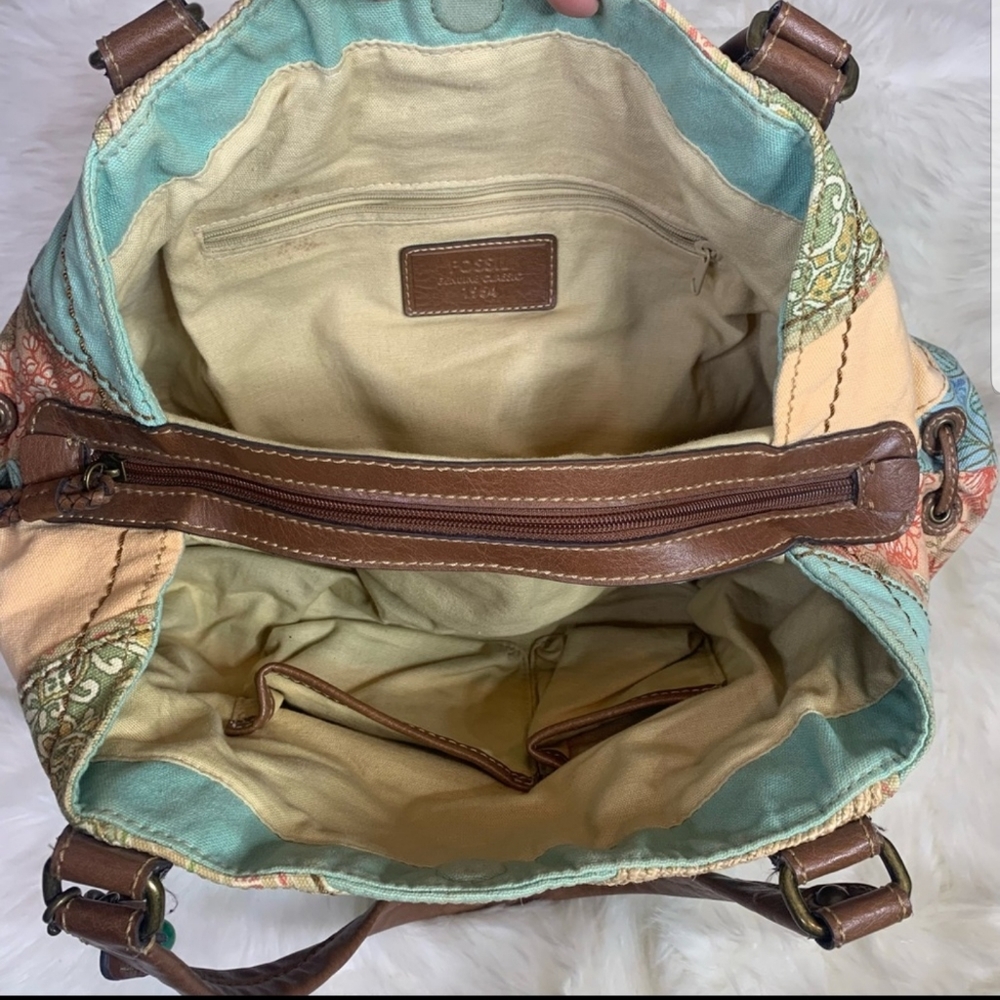 Fossil Patchwork Boho Hobo Satchel Handbag - image 3